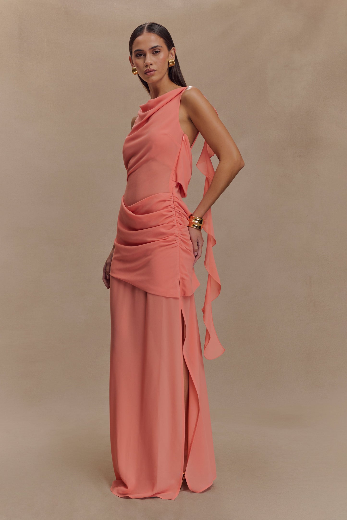 Meshki Daria
Draped Chiffon Maxi Dress