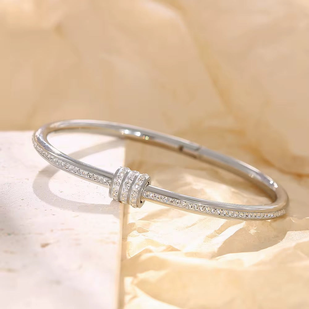 Classic Pavé Knot Bangle Bracelet – Gold or Silver