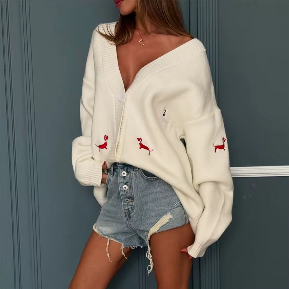 Dachshund Embroidered Cardigan