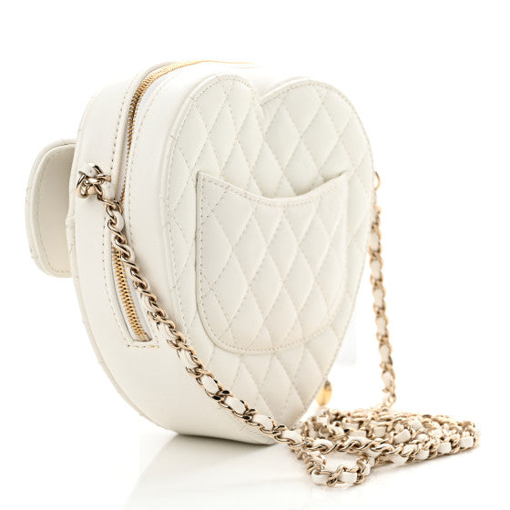 Chanel- Lambskin Quilted CC In Love Heart Bag White