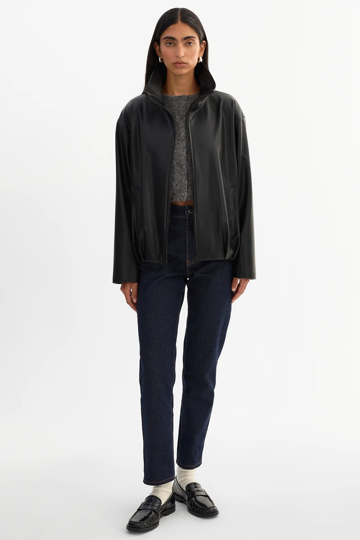Denita Faux Leather Oversized Bomber Jacket