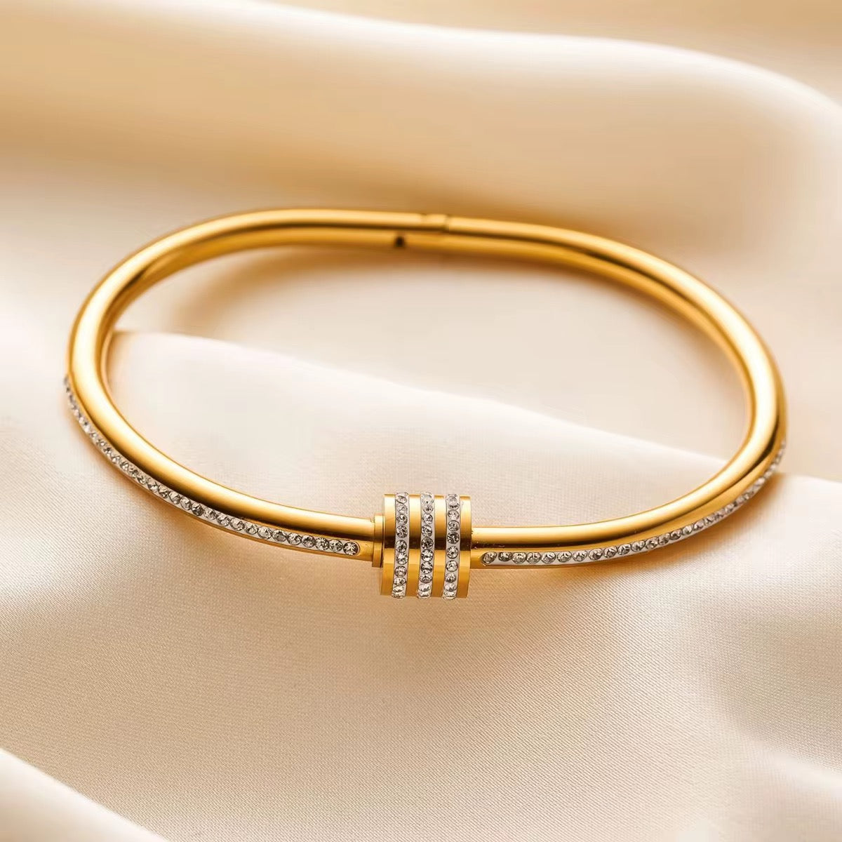 Classic Pavé Knot Bangle Bracelet – Gold or Silver