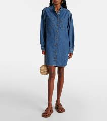 Denim Double Pocket Shirt Dress - FRAME