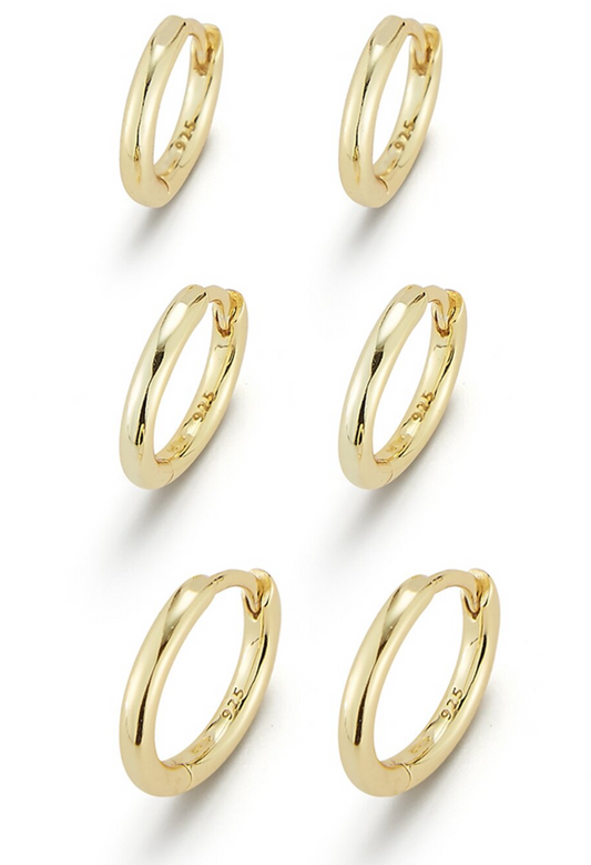 Glaze Jewelry 14K Over Silver Set of 3 Huggie Earrings