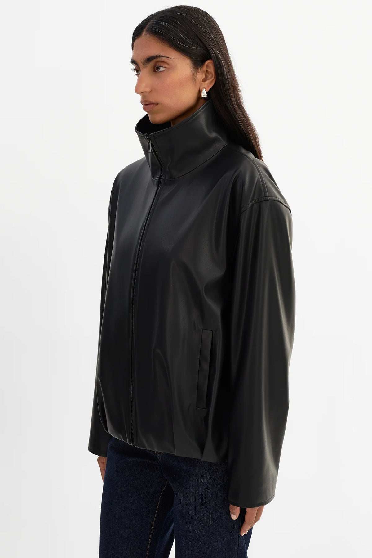 Denita Faux Leather Oversized Bomber Jacket