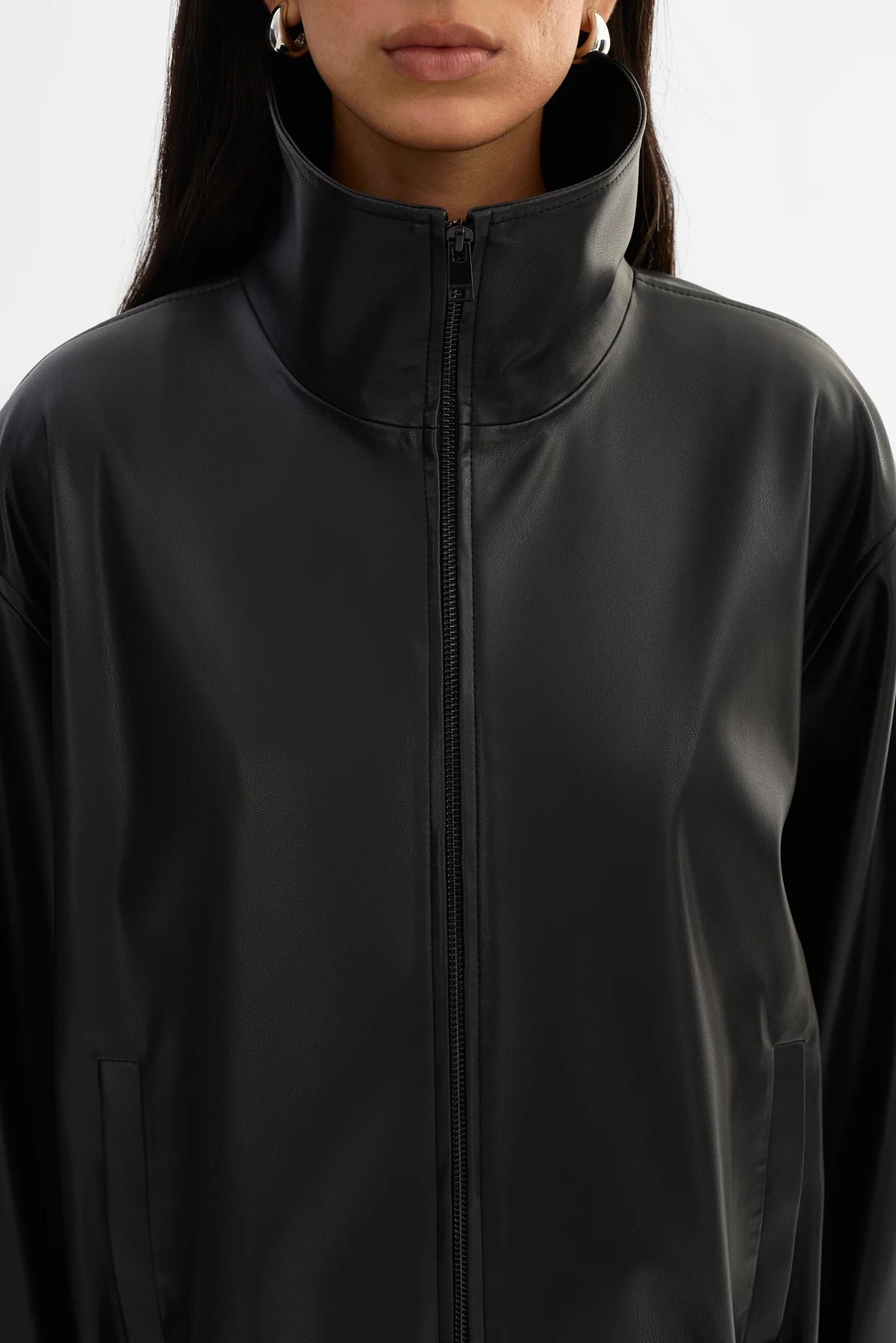 Denita Faux Leather Oversized Bomber Jacket