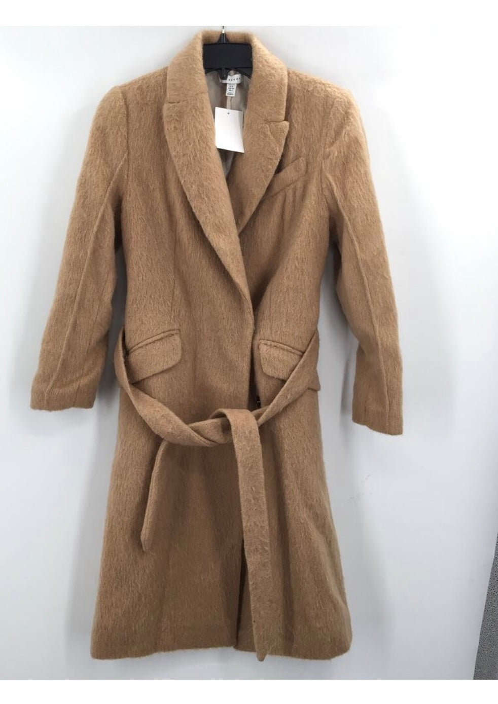 Topshop Belted Waist Snap Front Wool Coat Long Sleeve Camel Brown Size us 8