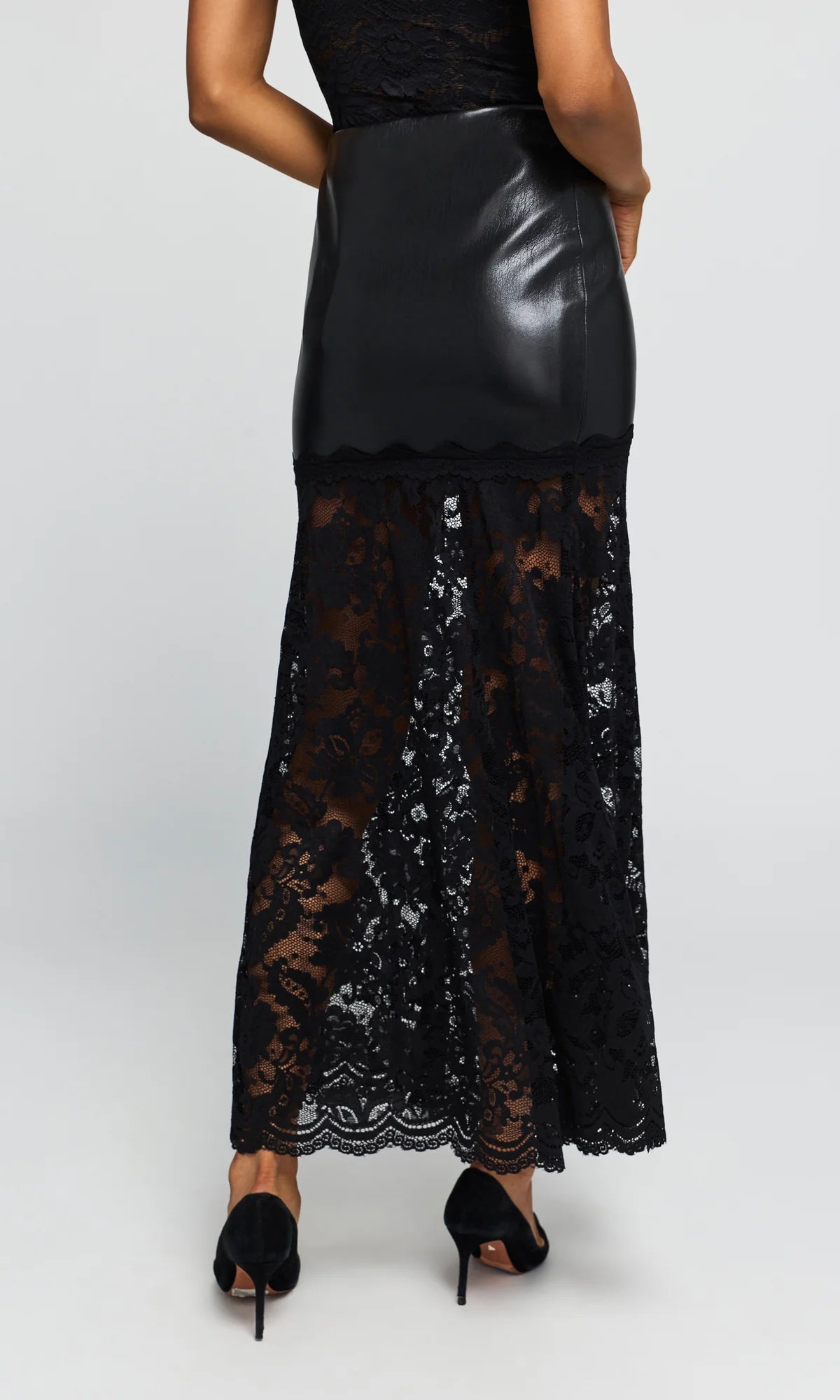 Perrine Lace Combo Vegan Leather Skirt