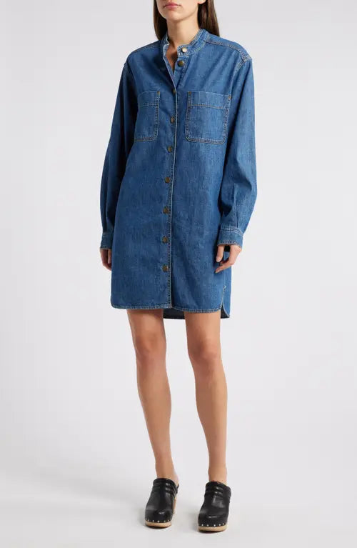 Denim Double Pocket Shirt Dress - FRAME