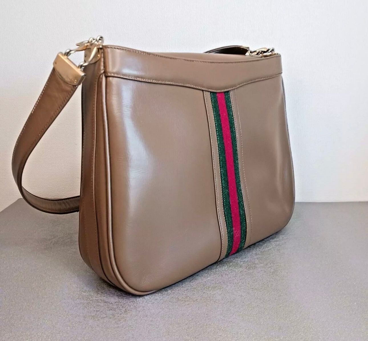 GUCCI 80s Vintage Shoulder Bag Sherry Line Leather Brown Pre-Owned
