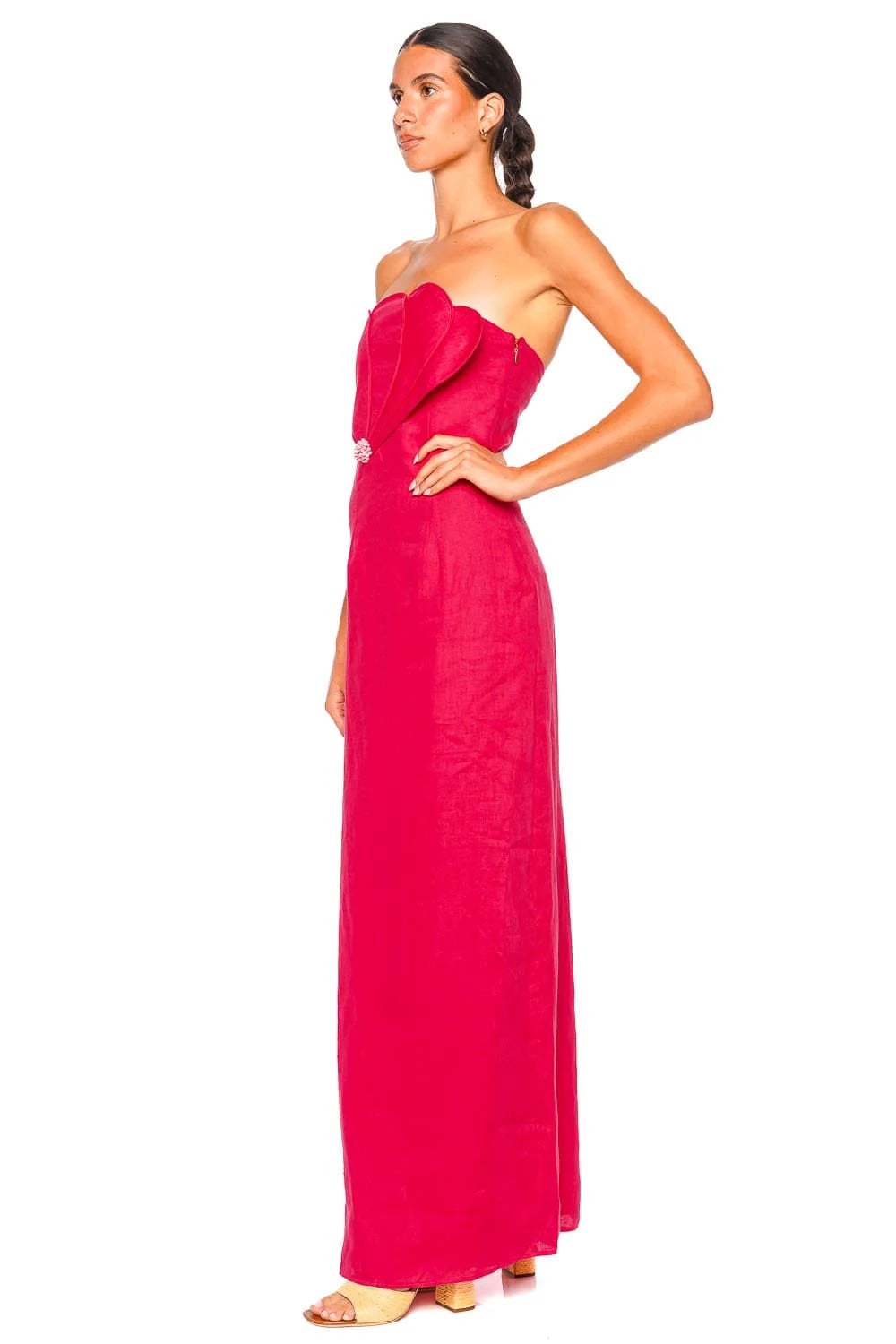 BIANCA SCALLOPED STRAPLESS LINEN MAXI DRESS