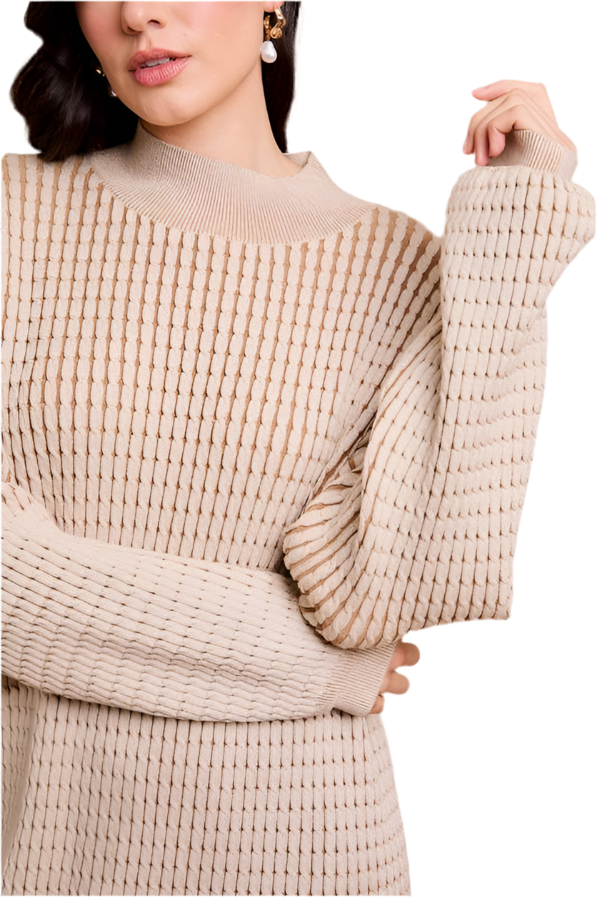Mock Neck Cable Sweater Mini Dress