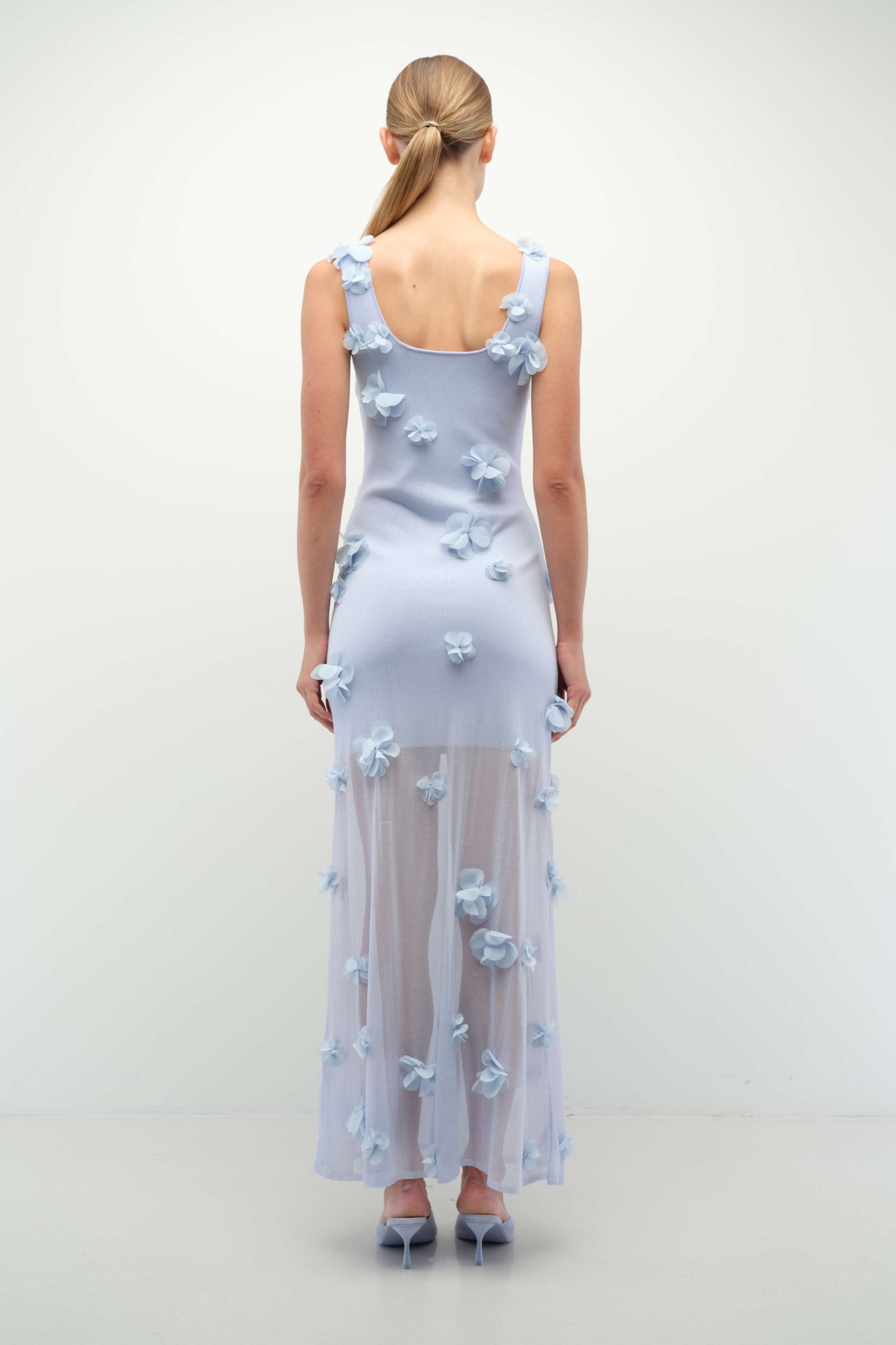 IVI S/L FLORAL APPLIQUE MIDI DRESS SIMKHAI
