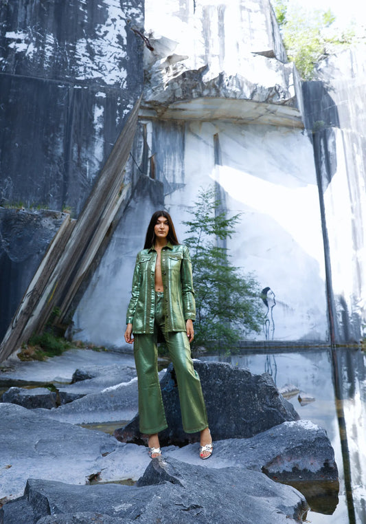 Iridescent Green Carpenter Pants