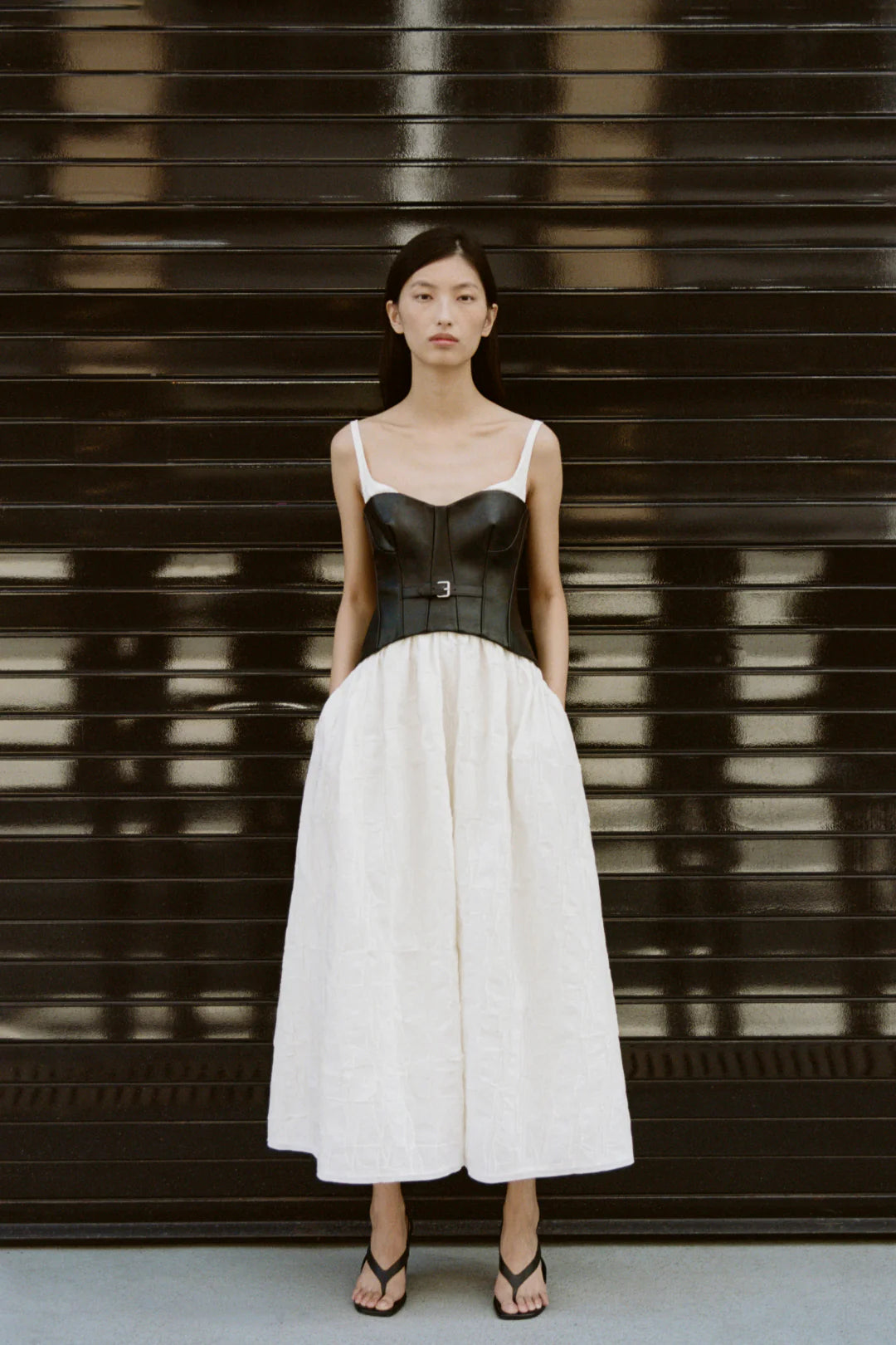 SIMKHAI                                                                     Cortland Belted Bustier Midi Dress