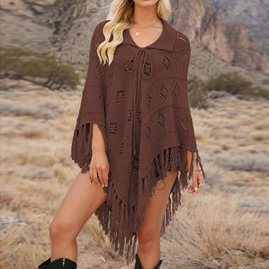 Southwestern Knit Eyelet Poncho