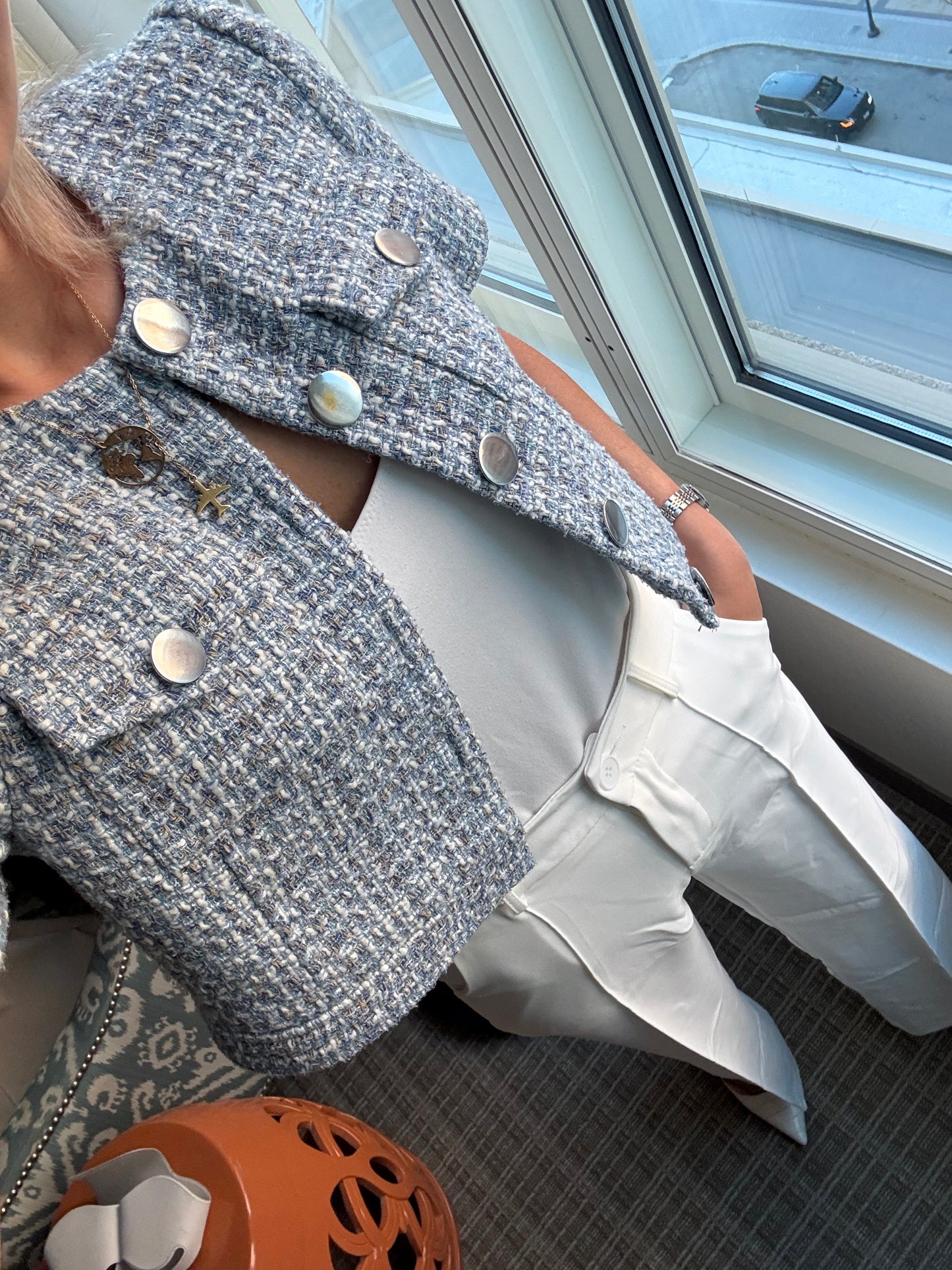 Short Sleeve Tweed Jacket Toccin