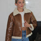 Vintage Style Sherpa Accent Faux Leather Jacket