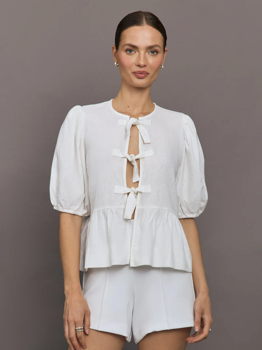 Linen Front-Tie Blouse - Mable