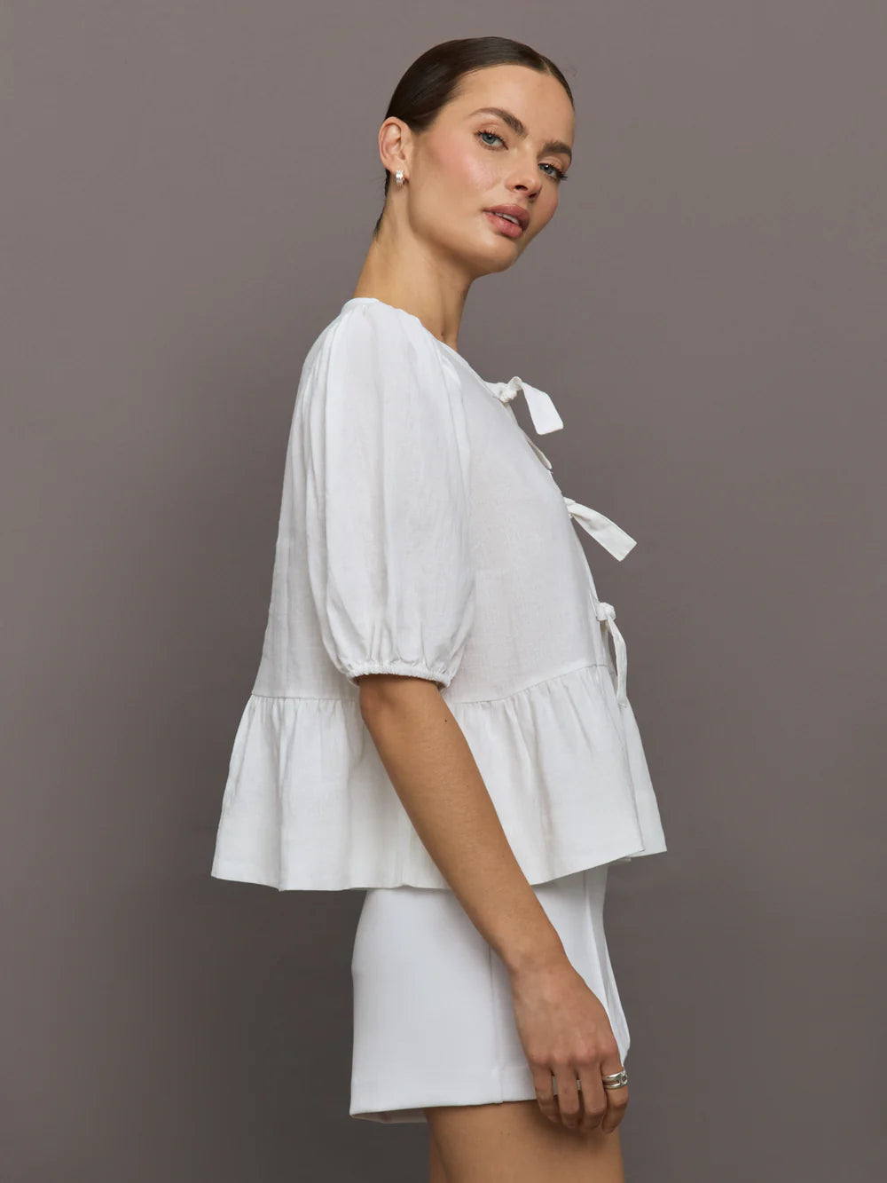 Linen Front-Tie Blouse - Mable