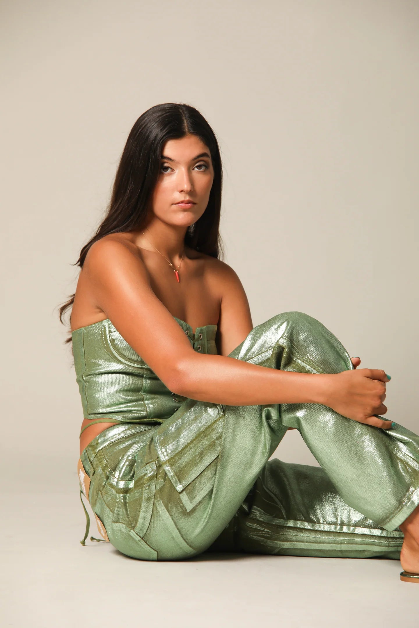 Iridescent Green Carpenter Pants