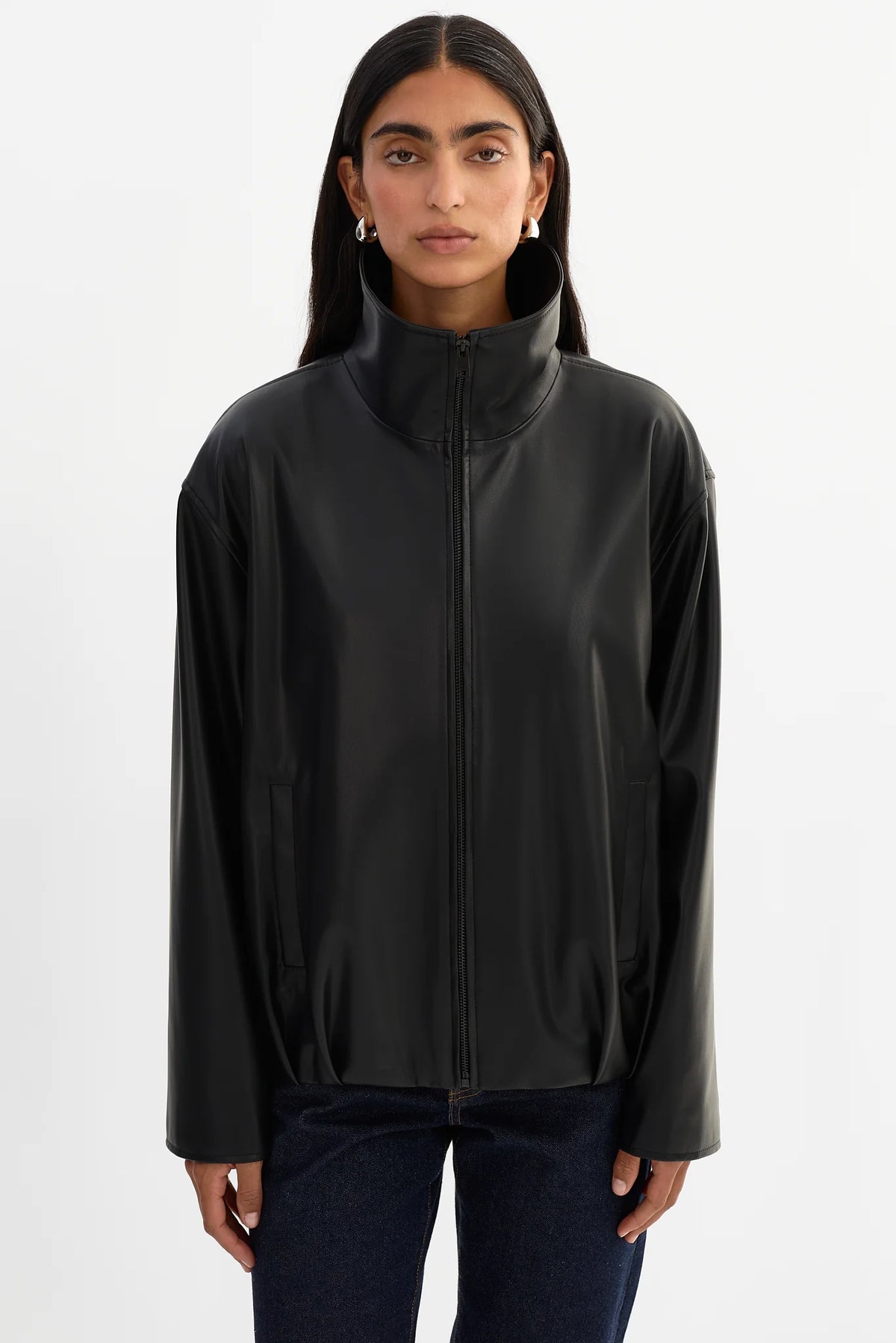 Denita Faux Leather Oversized Bomber Jacket