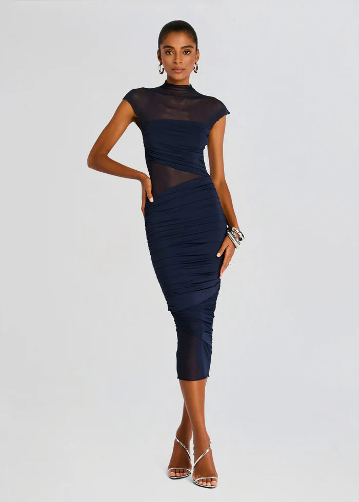 TABITHA MESH RUCHED MIDI DRESS
SEROYA
