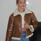 Vintage Style Sherpa Accent Faux Leather Jacket