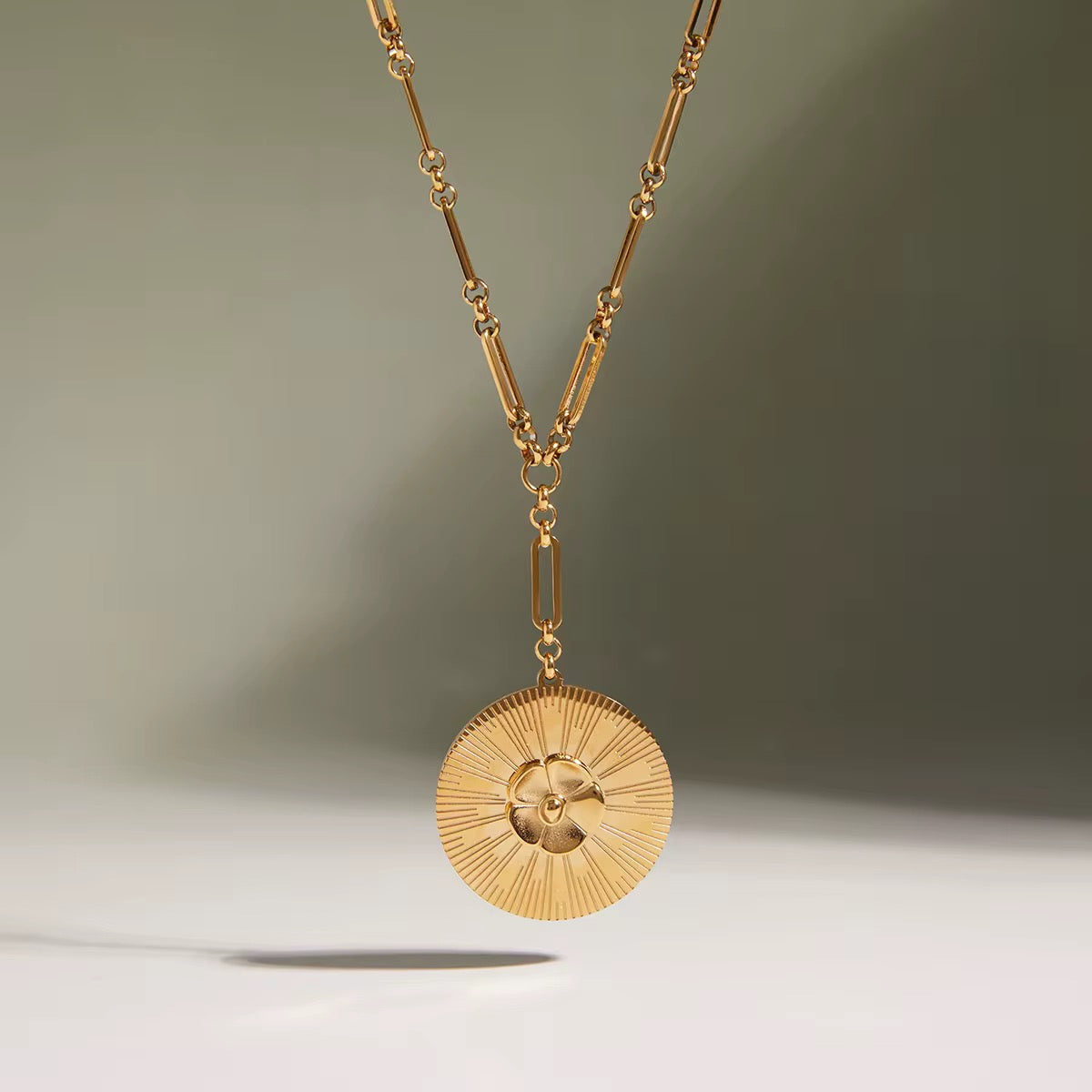 Golden Camellia Medallion Pendant
