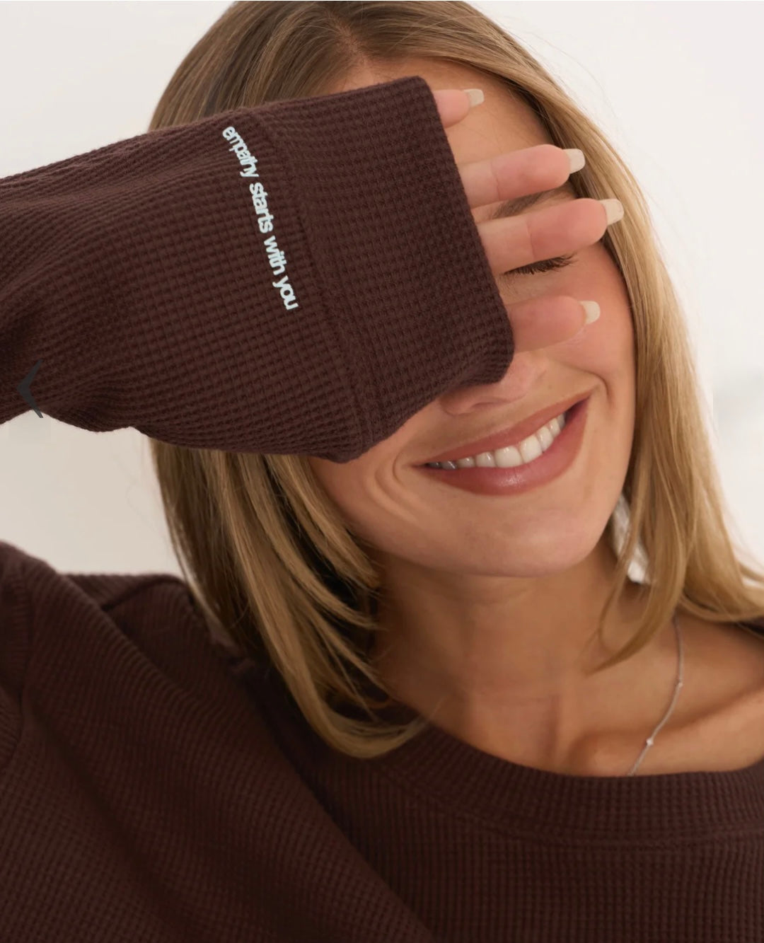 The Mayfair Group Empathy, Always Brown Waffle Crewneck