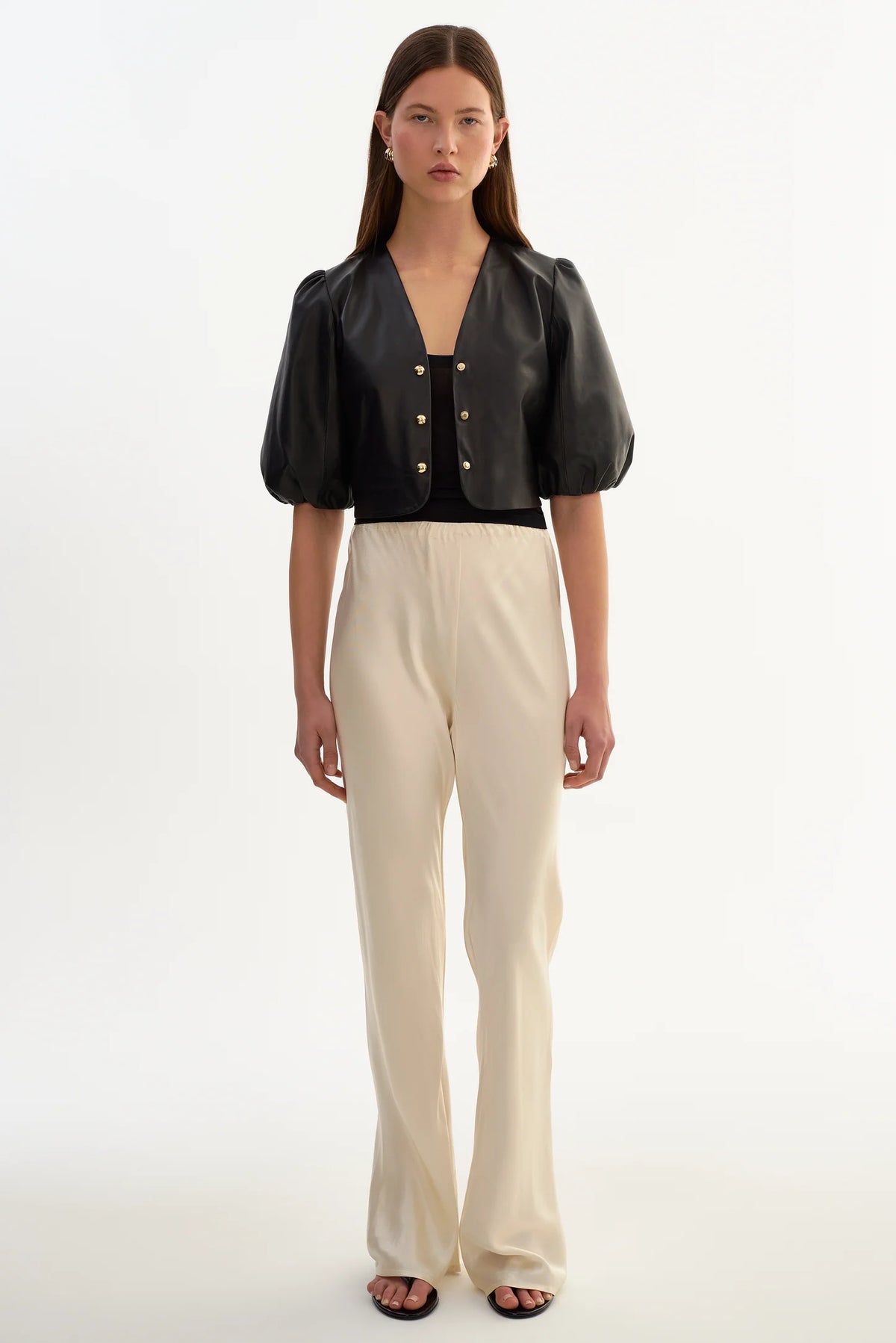 Franka Balloon Sleeve Leather Blouse