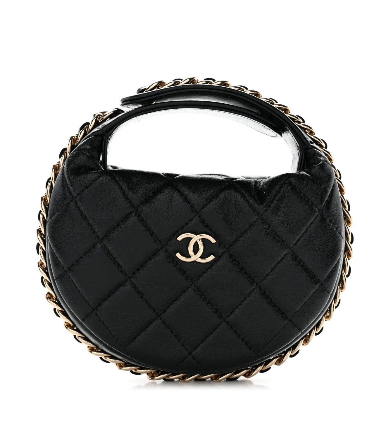 Lambskin Quilted Chain Around Pouch
Black