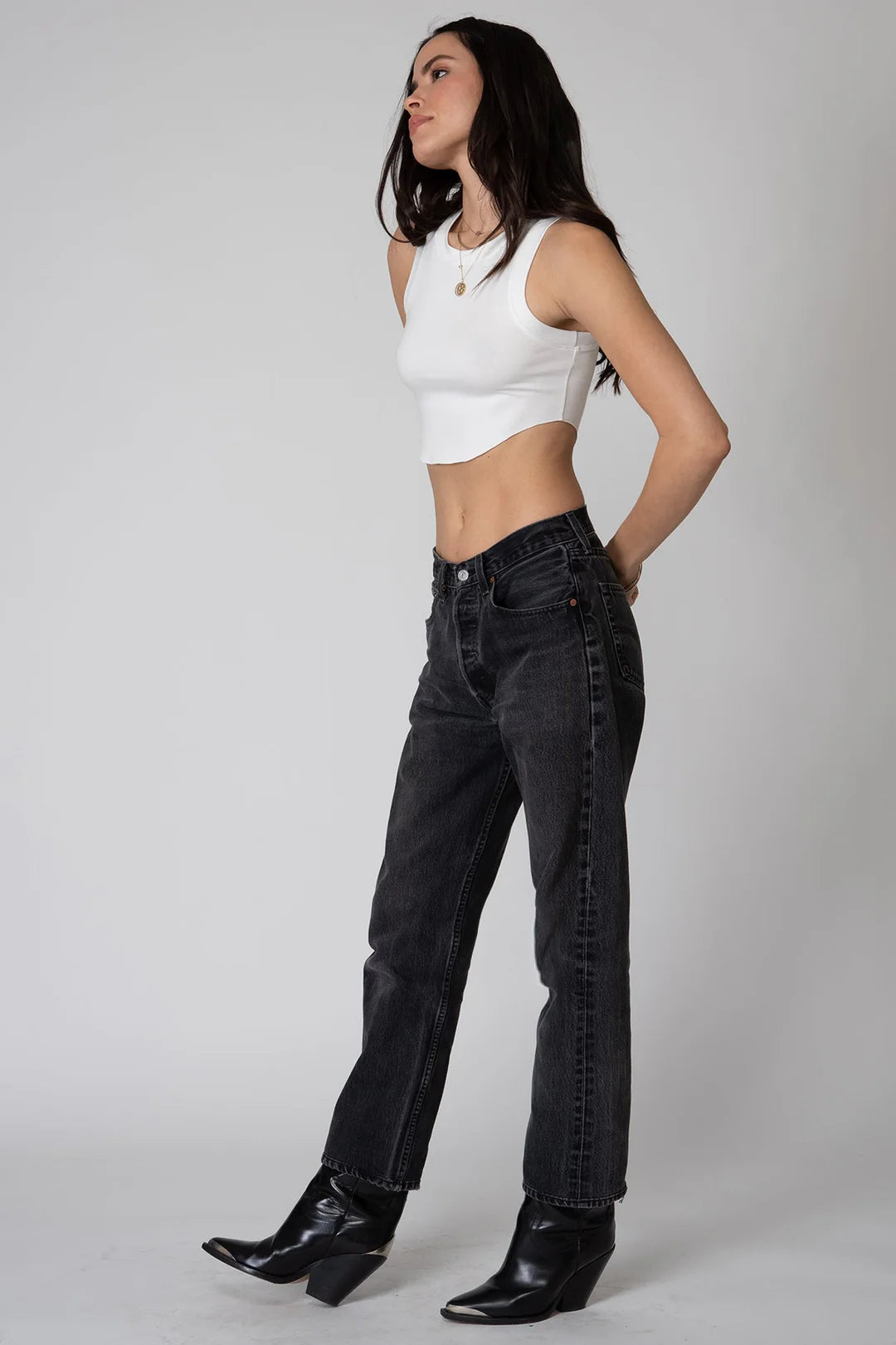 SMOOTH CROP HIGH NECK TANK STILLWATER