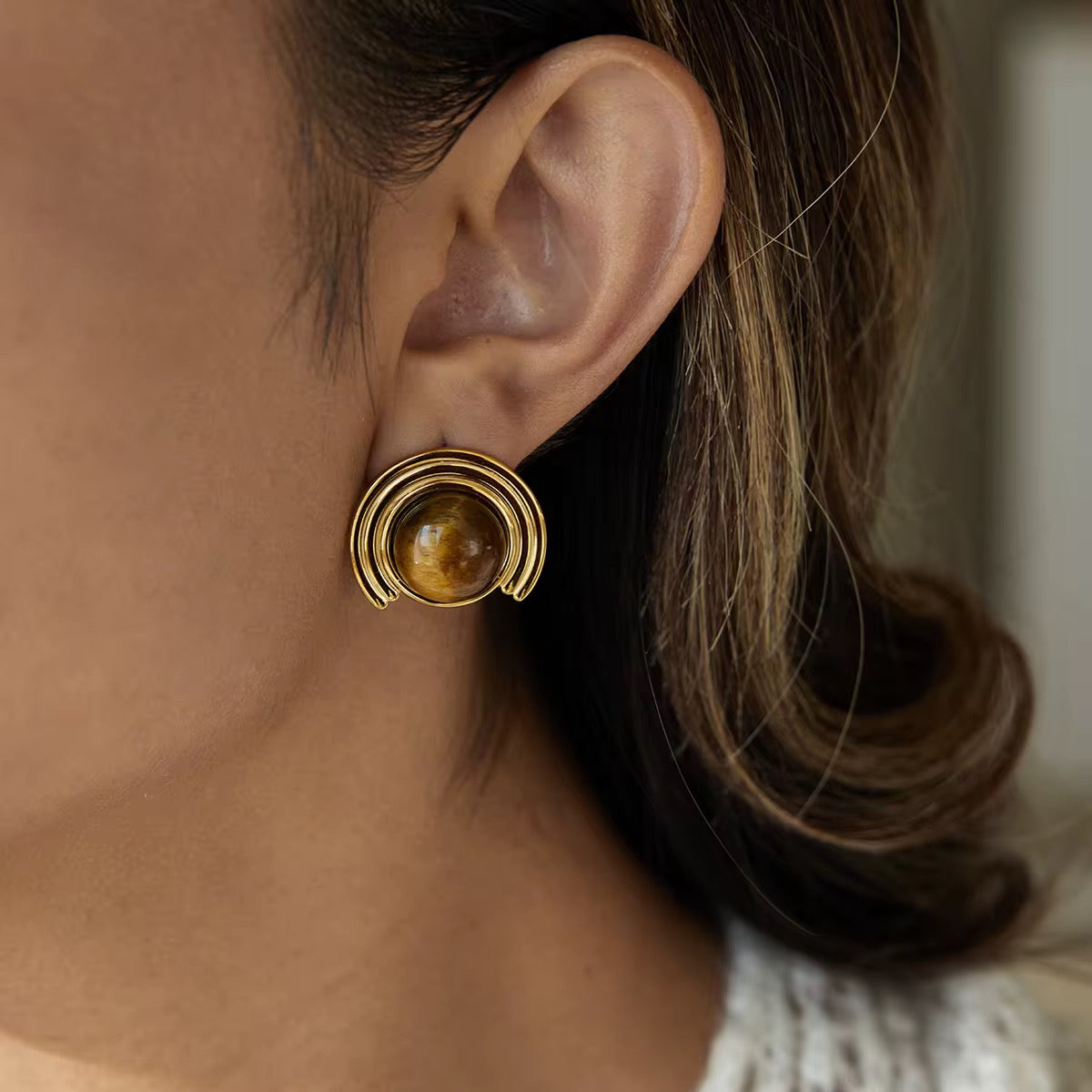 Vintage Ribbed Tiger’s Eye Earrings