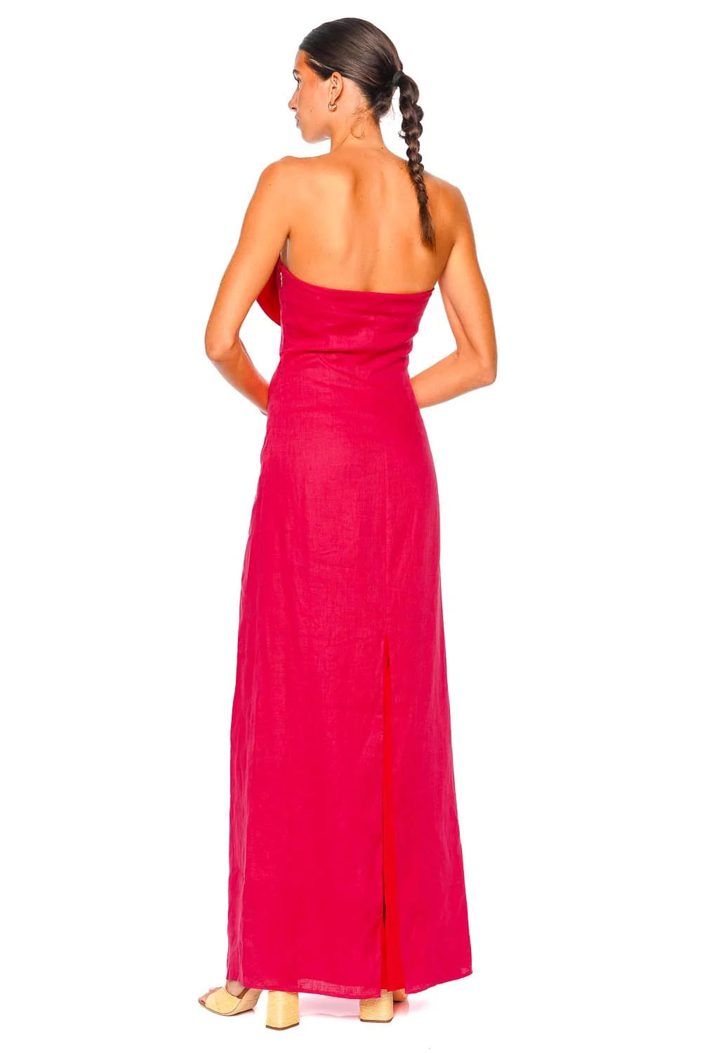 BIANCA SCALLOPED STRAPLESS LINEN MAXI DRESS