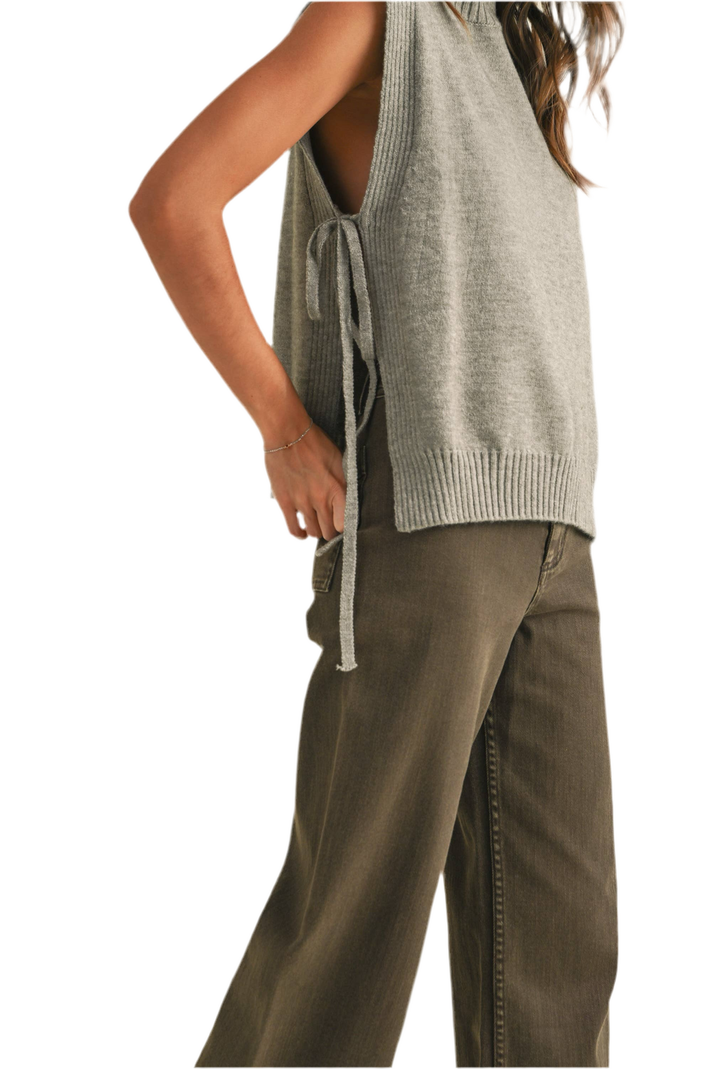 Miou Muse Mock Neck Sweater Vest with Side Tie
