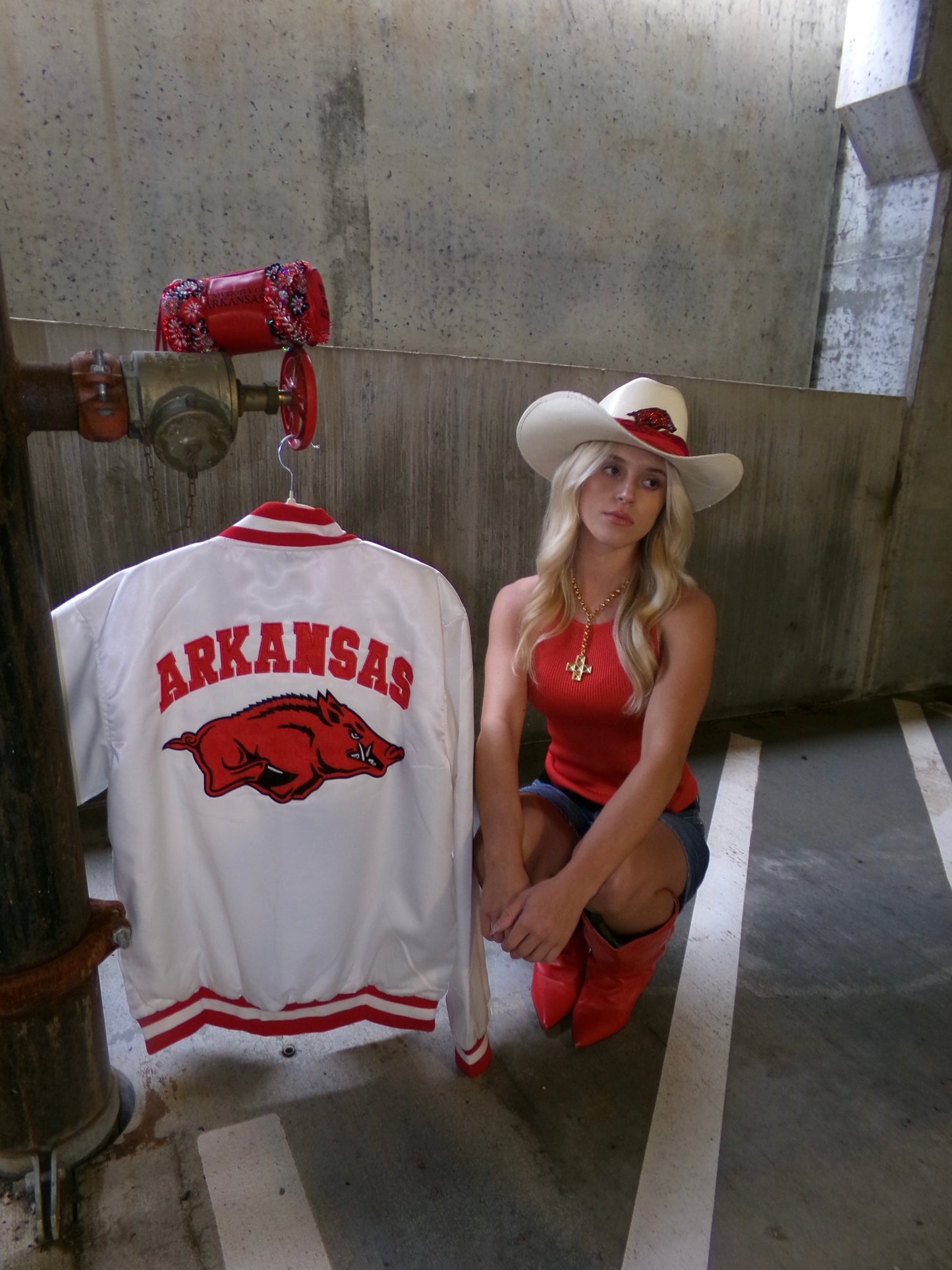 Varsity Collection - Arkansas Razorbacks Satin Bomber