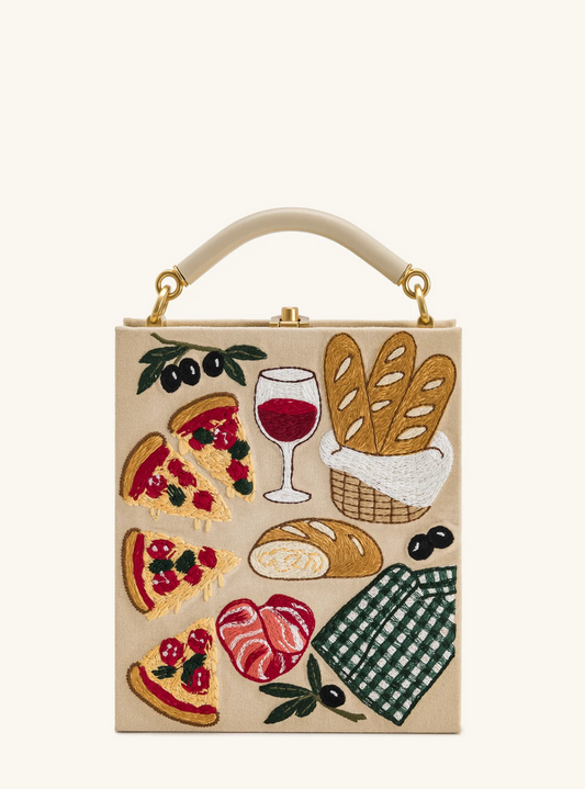 Elle Picnic Pattern Book Top Handle Bag - Khaki