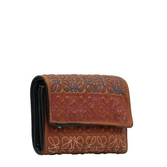 LOEWE - Anagram Trifold Wallet Brown Multicolor Leather