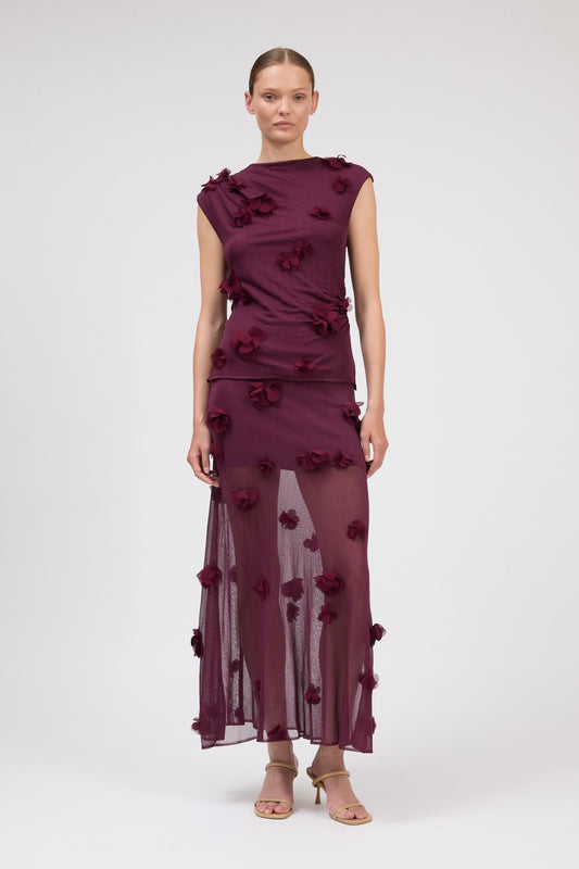 CORA FLORAL APPLIQUE MIDI SKIRT SIMKHAI