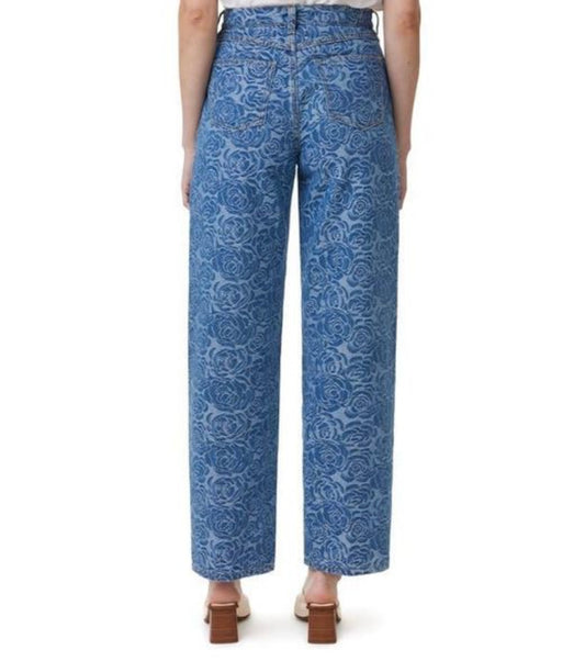 Jacquard Rose High Waist Barrel Leg Jeans Habitual