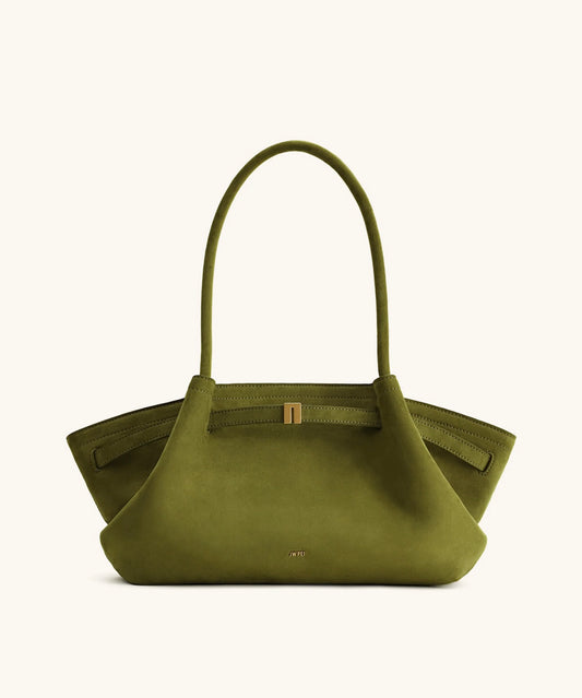 Hana Wide Faux Suede Tote Bag| Olive Green