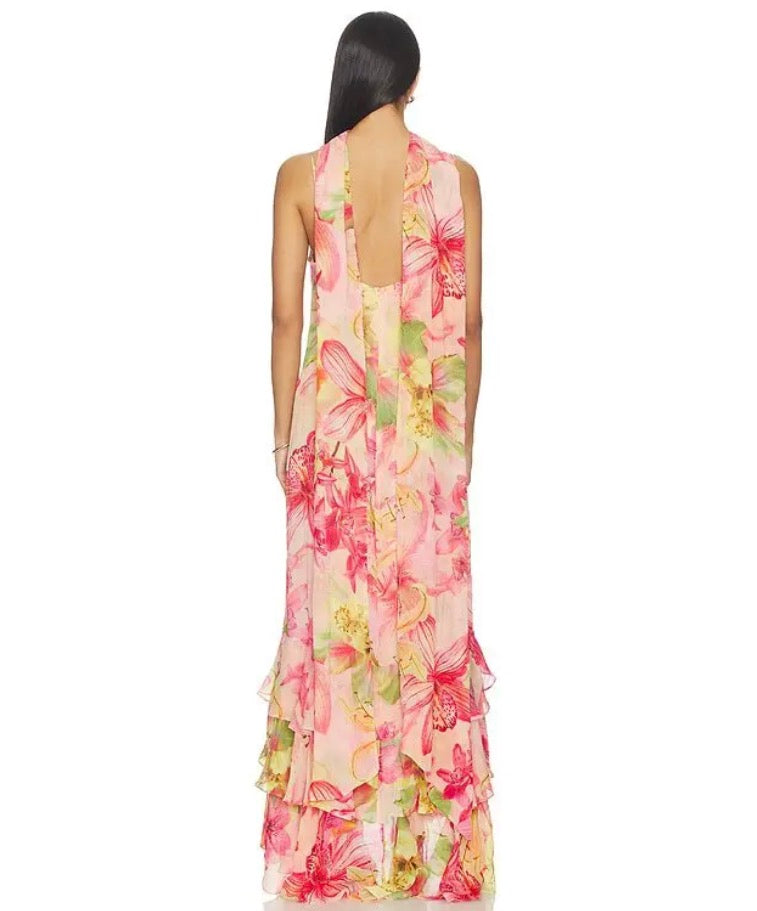 Cowl Maxi Dress with Sash Pink