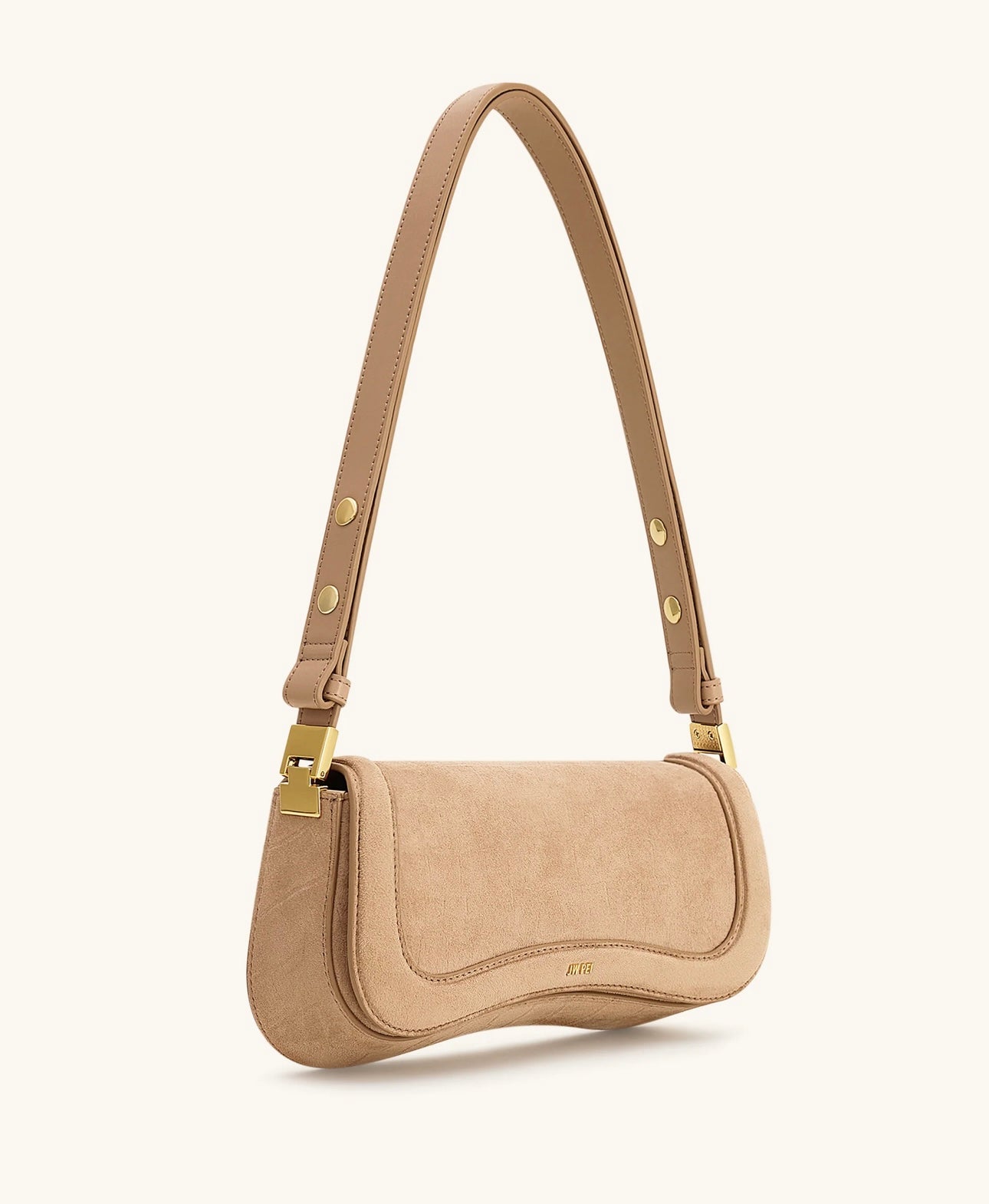 Joy Croc-Embossed Faux Suede Shoulder Bag| Beige