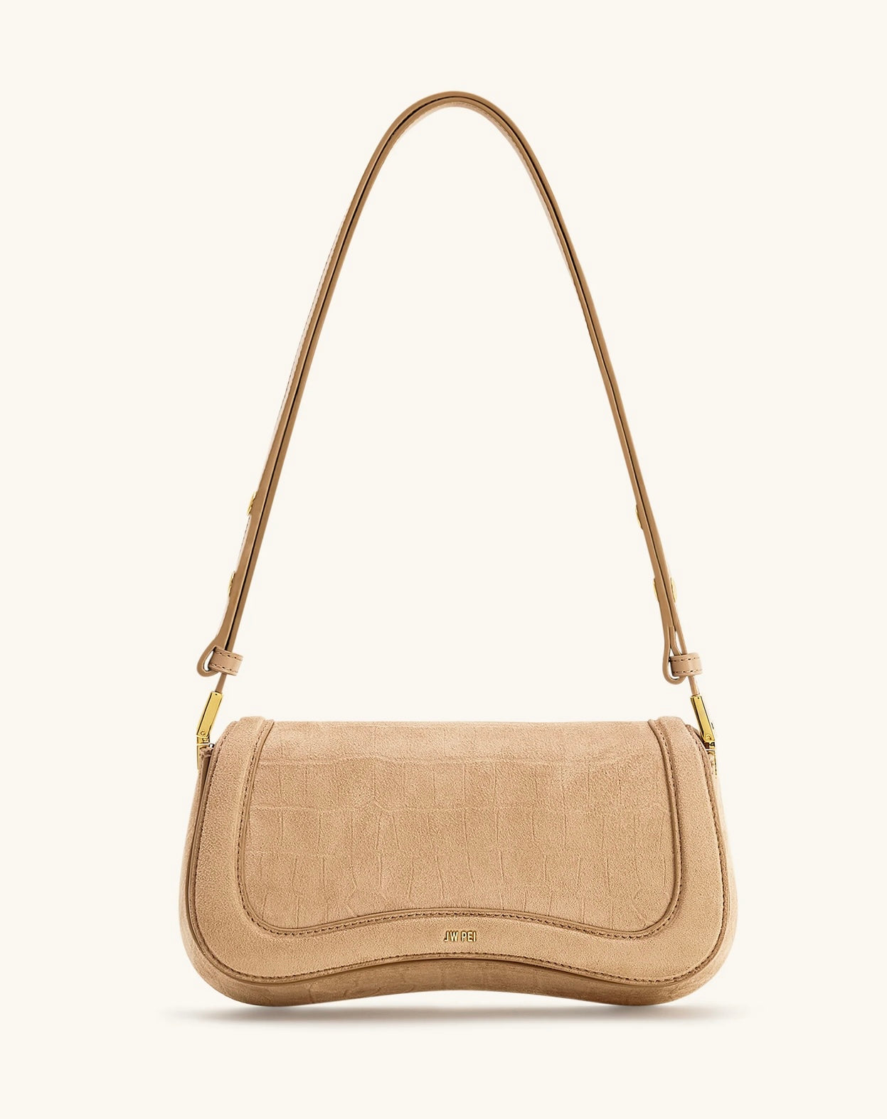 Joy Croc-Embossed Faux Suede Shoulder Bag| Beige