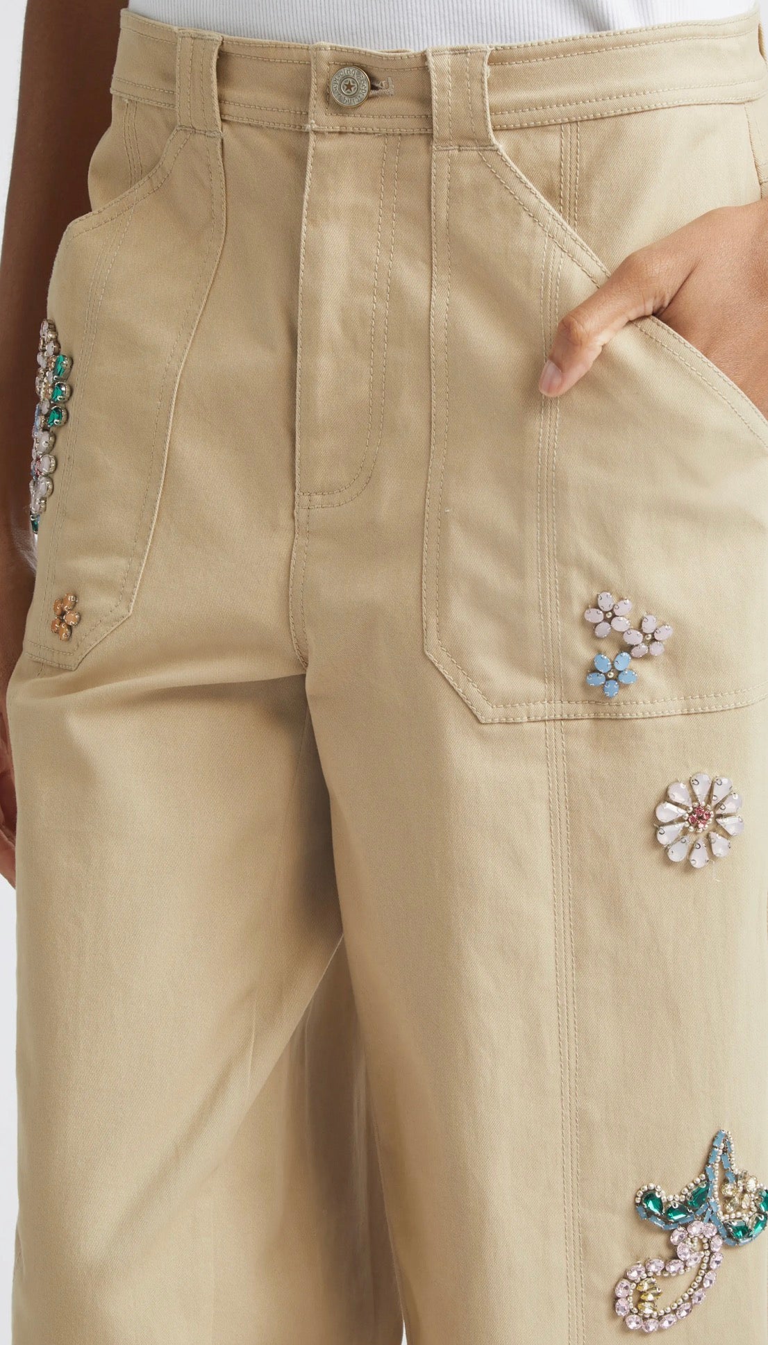 Rhinestone Paisley EMB Fly Front Mavis Pant