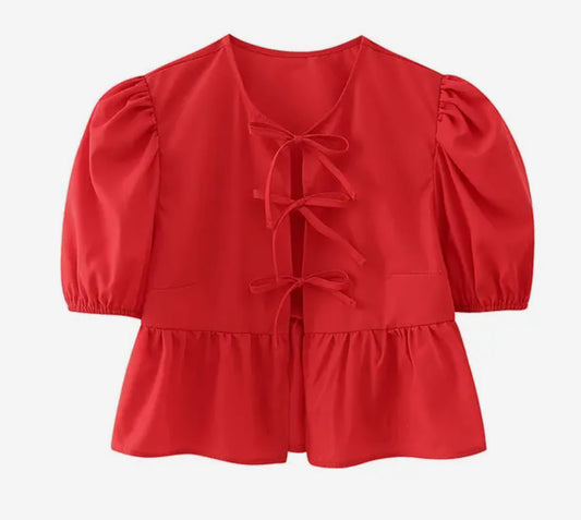 Lace-Up Puff Sleeve Top