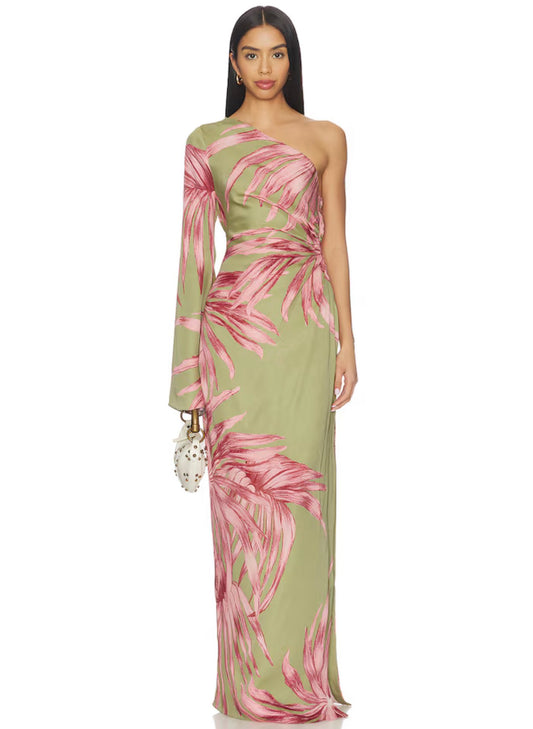 One Shoulder Maxi Dress-Rococo Sand