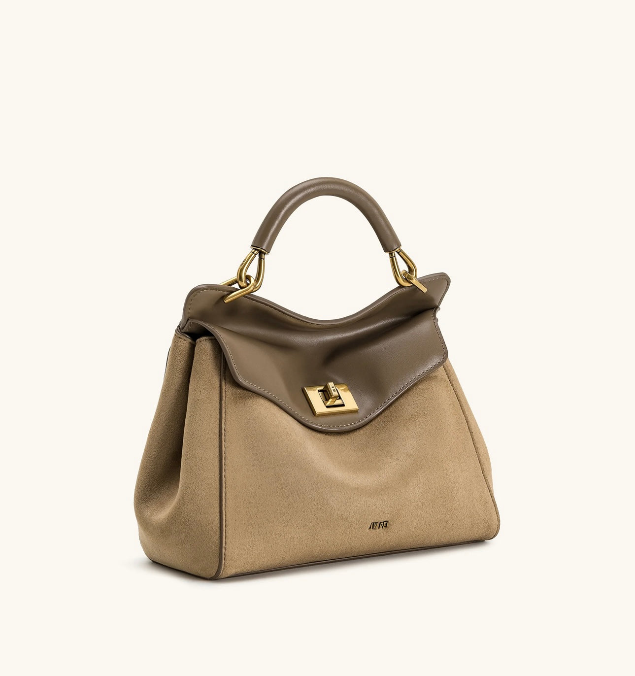 Lucia Classic Faux Suede Top Handle Bag| Taupe