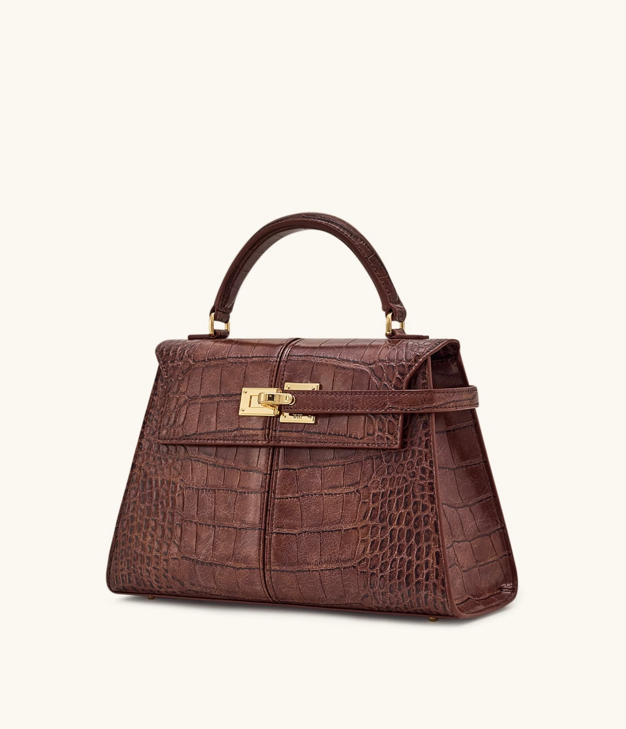 Elise Large Croc-Embossed Top Handle Bag| Chestnut Brown